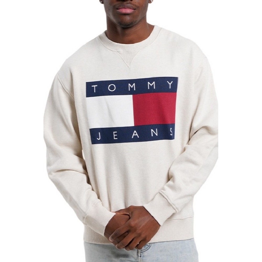 TOMMY JEANS  MELANGE FLAG CREW ΜΠΛΟΥΖΑ ΦΟΥΤΕΡ ΑΝΔΡΙΚΗ ECRU