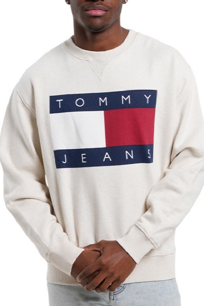 TOMMY JEANS  MELANGE FLAG CREW ΜΠΛΟΥΖΑ ΦΟΥΤΕΡ ΑΝΔΡΙΚΗ ECRU