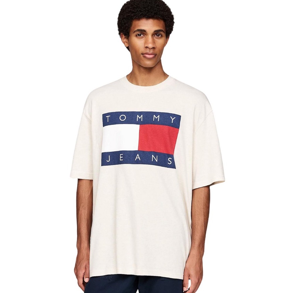 TOMMY JEANS RLX MELANGE FLAG TEE T-SHIRT ΜΠΛΟΥΖΑ ΑΝΔΡΙΚΗ IVORY