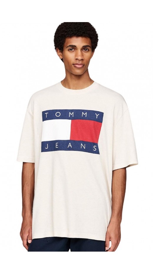 TOMMY JEANS RLX MELANGE FLAG TEE T-SHIRT ΜΠΛΟΥΖΑ ΑΝΔΡΙΚΗ IVORY