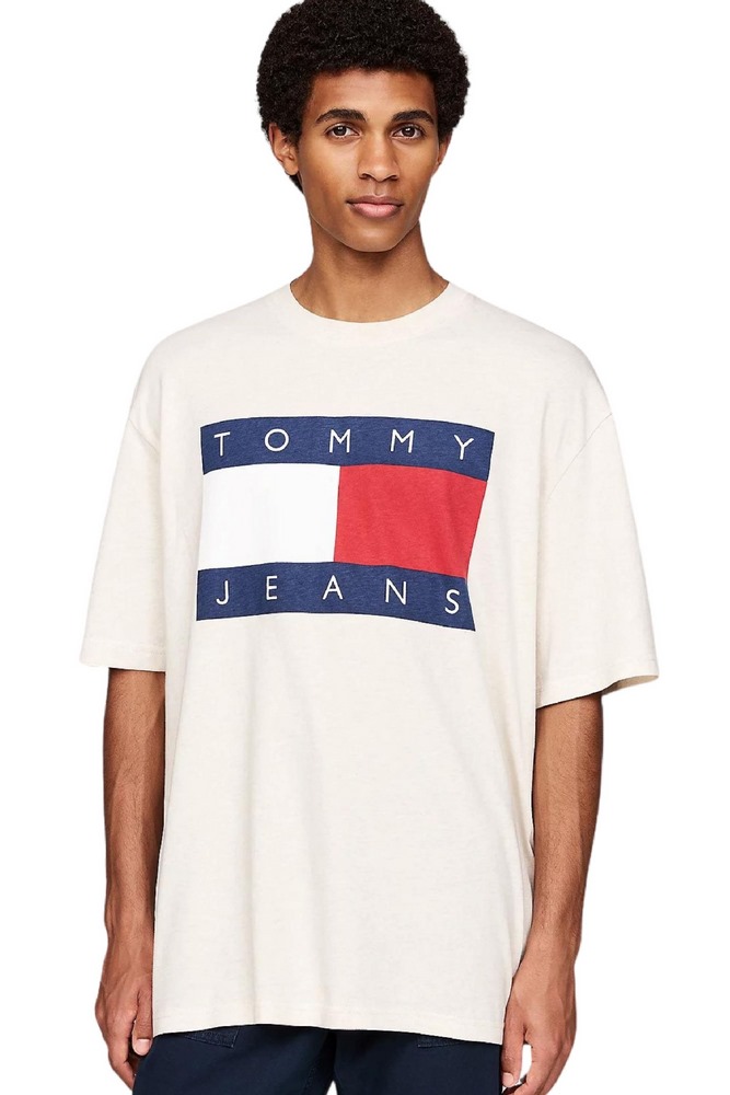 TOMMY JEANS RLX MELANGE FLAG TEE T-SHIRT ΜΠΛΟΥΖΑ ΑΝΔΡΙΚΗ IVORY