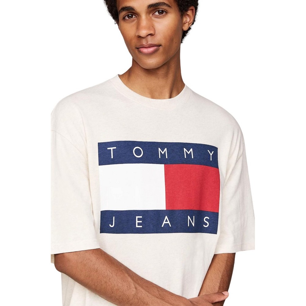 TOMMY JEANS RLX MELANGE FLAG TEE T-SHIRT ΜΠΛΟΥΖΑ ΑΝΔΡΙΚΗ IVORY