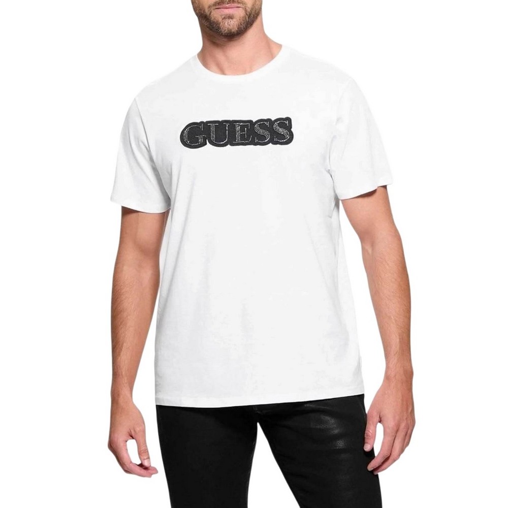 GUESS BSC EMBELLISHED L T-SHIRT ΜΠΛΟΥΖΑ ΑΝΔΡΙΚΗ WHITE