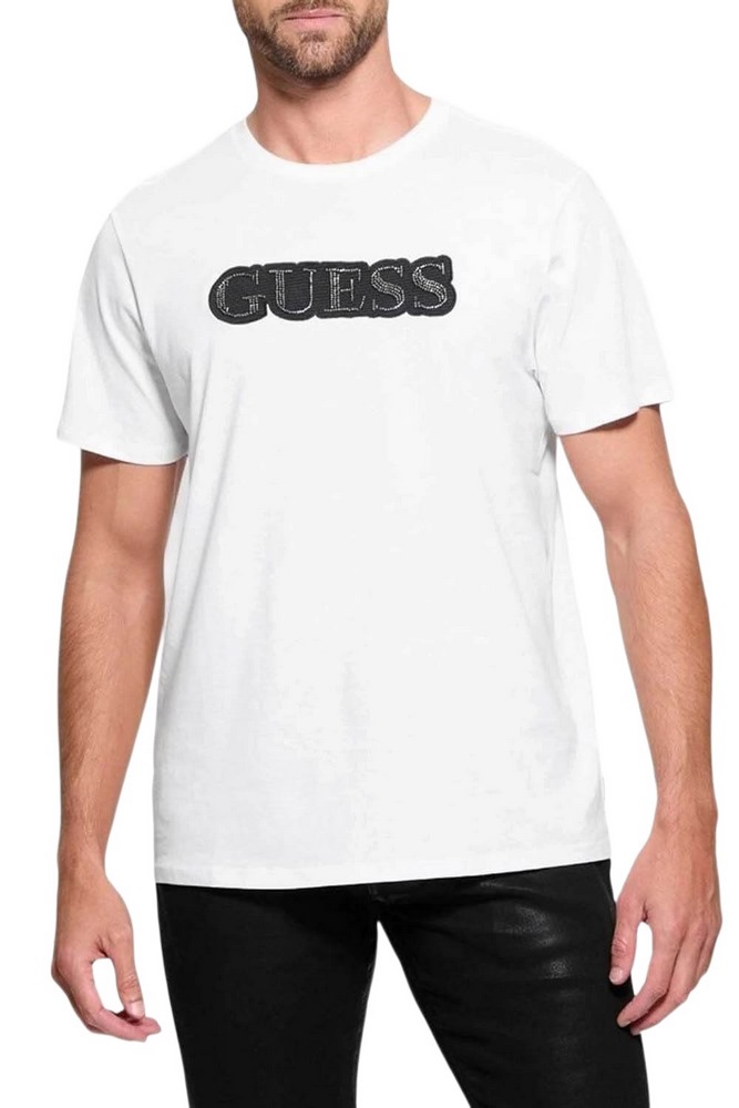 GUESS BSC EMBELLISHED L T-SHIRT ΜΠΛΟΥΖΑ ΑΝΔΡΙΚΗ WHITE