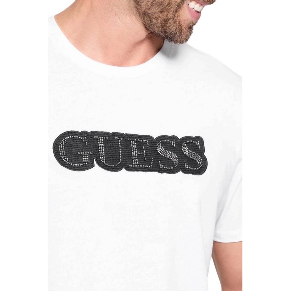 GUESS BSC EMBELLISHED L T-SHIRT ΜΠΛΟΥΖΑ ΑΝΔΡΙΚΗ WHITE