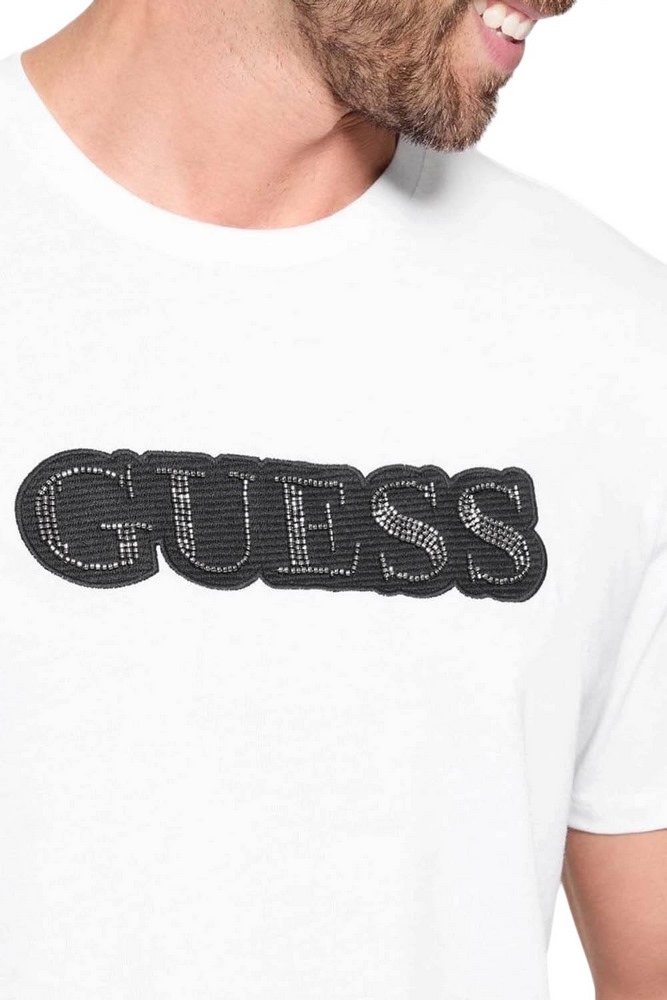 GUESS BSC EMBELLISHED L T-SHIRT ΜΠΛΟΥΖΑ ΑΝΔΡΙΚΗ WHITE