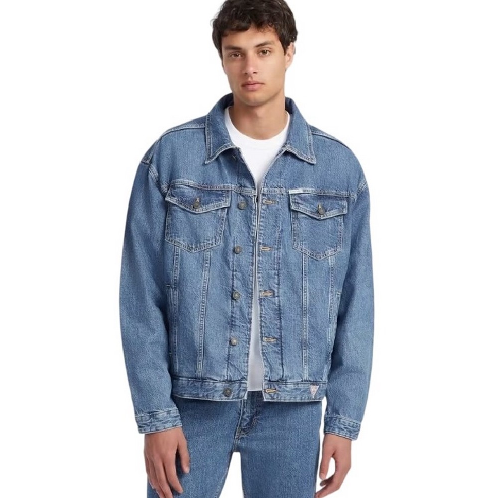 GUESS JEANS MENS OVERSIZE TRU ΤΖΙΝ ΜΠΟΥΦΑΝ ΑΝΔΡΙΚΟ BLUΕ DENIM