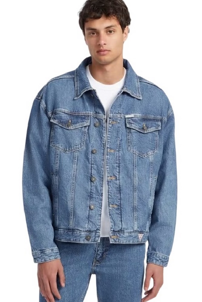 GUESS JEANS MENS OVERSIZE TRU ΤΖΙΝ ΜΠΟΥΦΑΝ ΑΝΔΡΙΚΟ BLUΕ DENIM