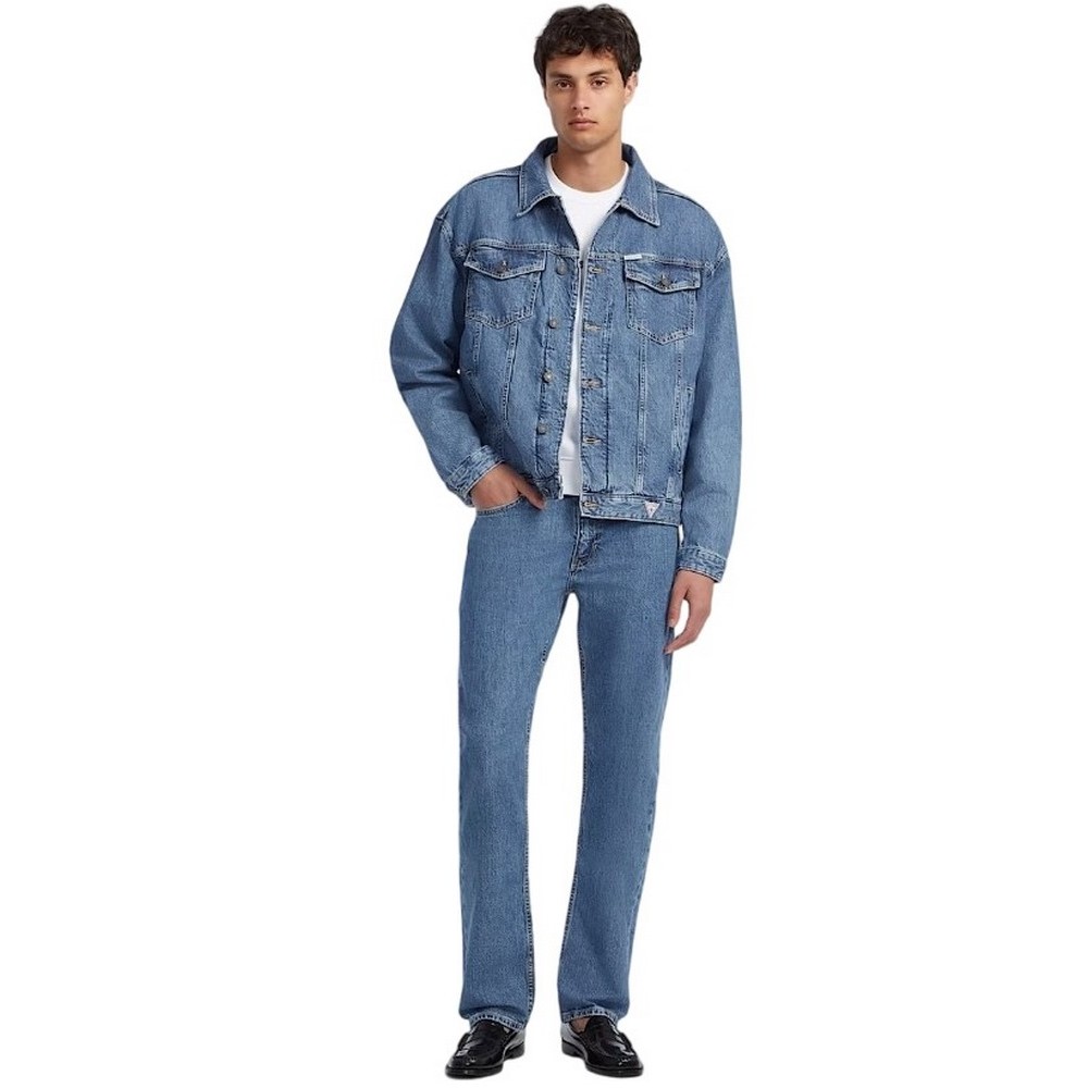 GUESS JEANS MENS OVERSIZE TRU ΤΖΙΝ ΜΠΟΥΦΑΝ ΑΝΔΡΙΚΟ BLUΕ DENIM