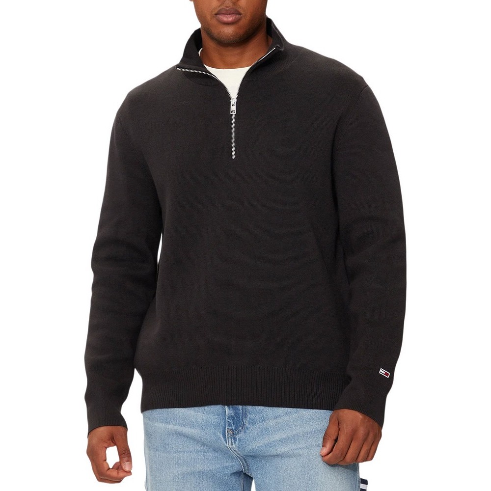 TOMMY JEANS REG HALF ZIP SWEATER ΜΠΛΟΥΖΑ ΠΛΕΚΤΗ ΑΝΔΡΙΚΗ BLACK