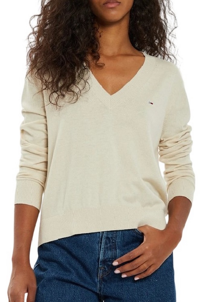 TOMMY JEANS ESSENTIAL VNECK SWEATER EXT ΜΠΛΟΥΖΑ ΓΥΝΑΙΚΕΙΑ BEIGE