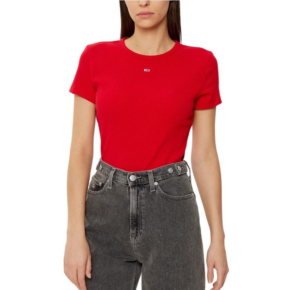 TOMMY JEANS SLIM ESSENTIAL RIB SS EXT T-SHIRT ΜΠΛΟΥΖΑ ΓΥΝΑΙΚΕΙΑ RED