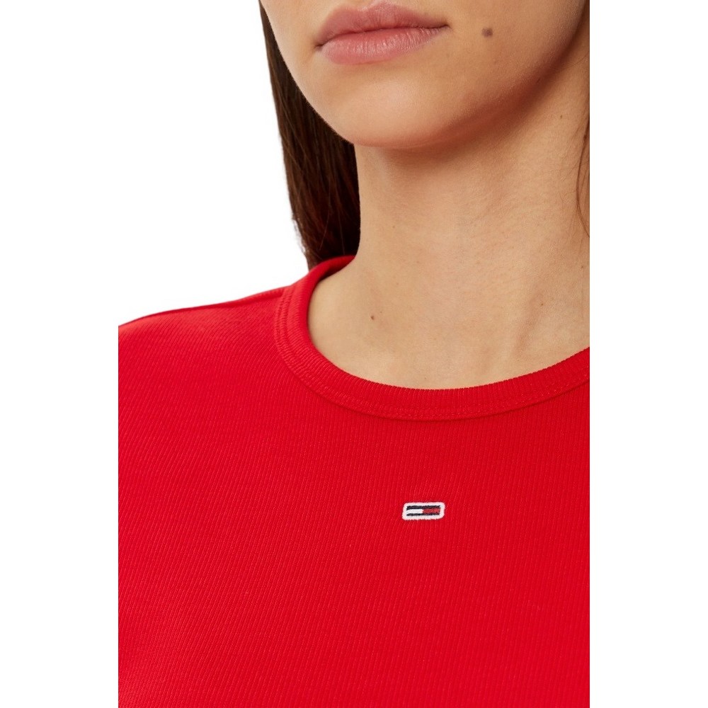 TOMMY JEANS SLIM ESSENTIAL RIB SS EXT T-SHIRT ΜΠΛΟΥΖΑ ΓΥΝΑΙΚΕΙΑ RED