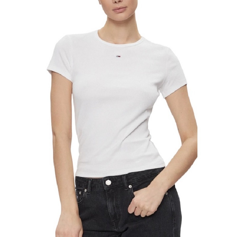 TOMMY JEANS SLIM ESSENTIAL RIB SS EXT T-SHIRT ΜΠΛΟΥΖΑ ΓΥΝΑΙΚΕΙΑ WHITE