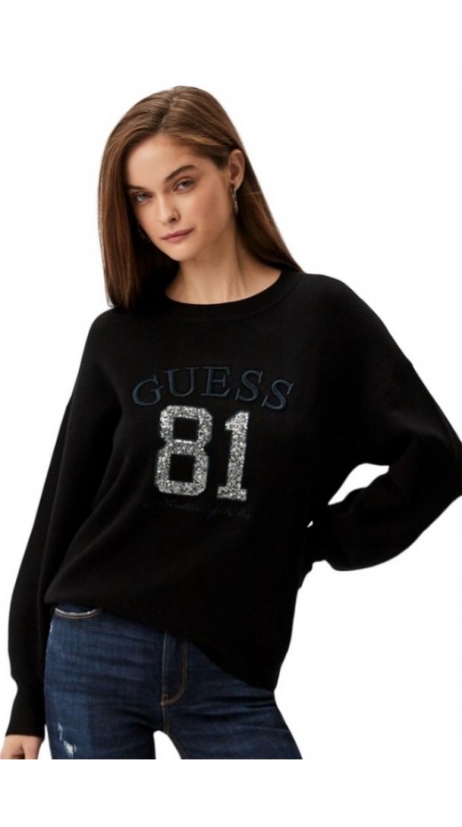 GUESS VIVIANA LOGO RN LS SWTR ΜΠΛΟΥΖΑ ΦΟΥΤΕΡ ΓΥΝΑΙΚΕΙΑ BLACK