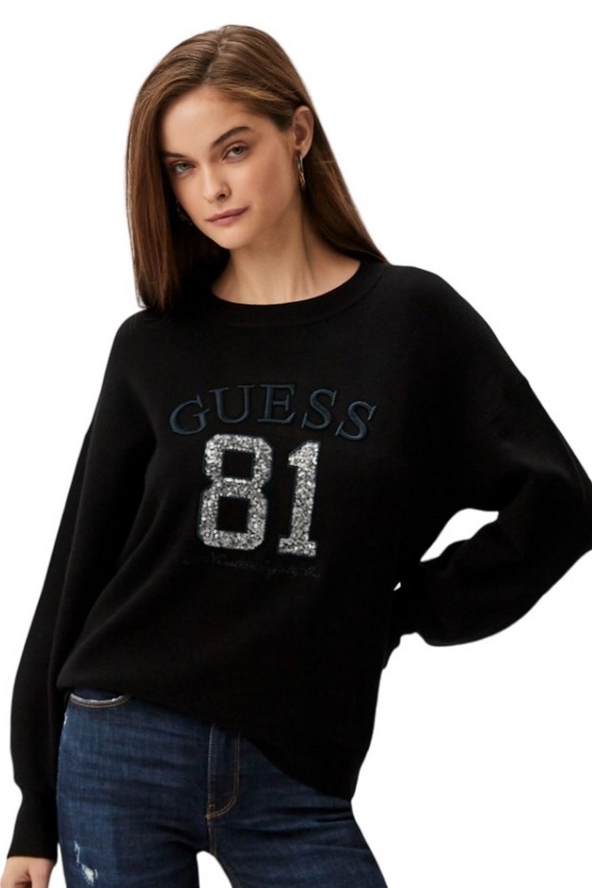 GUESS VIVIANA LOGO RN LS SWTR ΜΠΛΟΥΖΑ ΦΟΥΤΕΡ ΓΥΝΑΙΚΕΙΑ BLACK