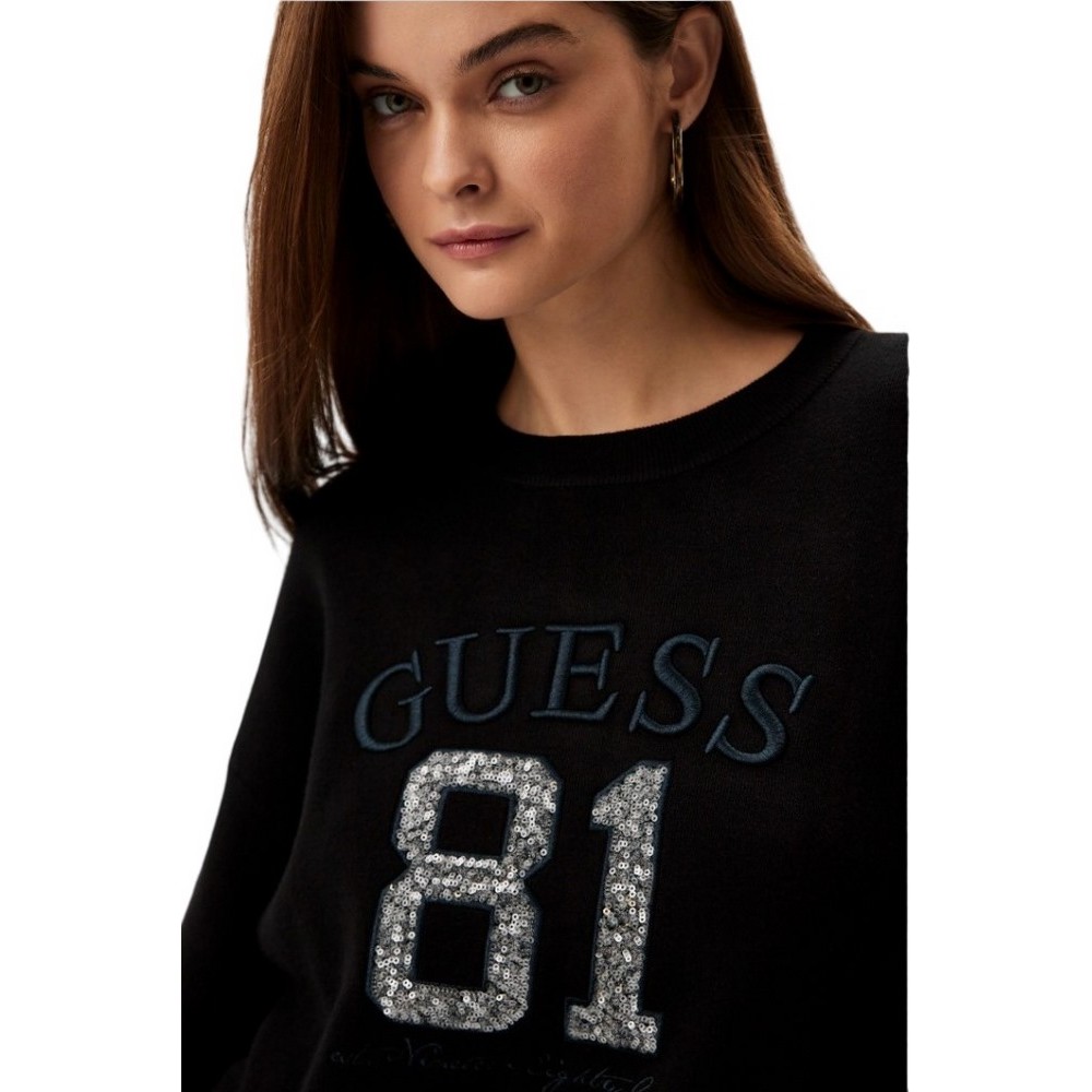 GUESS VIVIANA LOGO RN LS SWTR ΜΠΛΟΥΖΑ ΦΟΥΤΕΡ ΓΥΝΑΙΚΕΙΑ BLACK