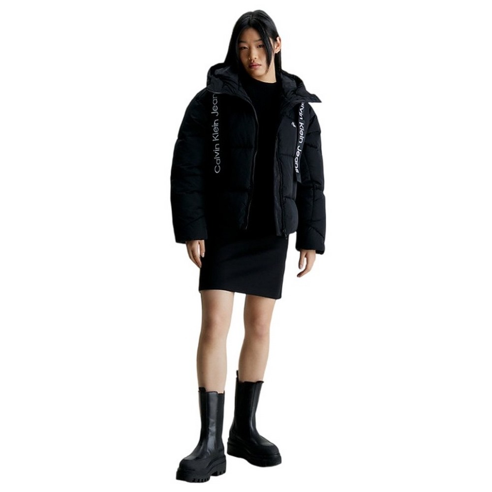 CALVIN KLEIN JEANS LOGO DRAWSTRING SHORT PUFFER ΜΠΟΥΦΑΝ ΓΥΝΑΙΚΕΙΟ BLACK