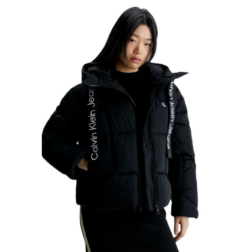 CALVIN KLEIN JEANS LOGO DRAWSTRING SHORT PUFFER ΜΠΟΥΦΑΝ ΓΥΝΑΙΚΕΙΟ BLACK