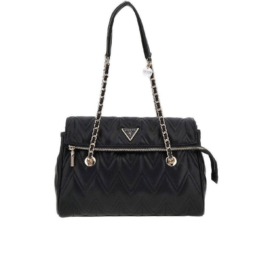 GUESS EDA 3 COMP SATCHEL ΤΣΑΝΤΑ ΓΥΝΑΙΚΕΙΑ BLACK