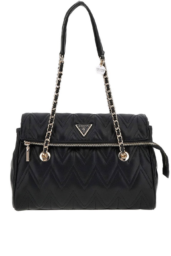 GUESS EDA 3 COMP SATCHEL ΤΣΑΝΤΑ ΓΥΝΑΙΚΕΙΑ BLACK