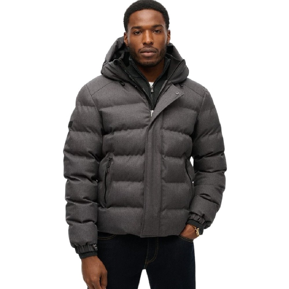 SUPERDRY D3 SDCD HOODED TWEED SPORTS PUFFER JKT ΜΠΟΥΦΑΝ ΑΝΔΡΙΚΟ GREY