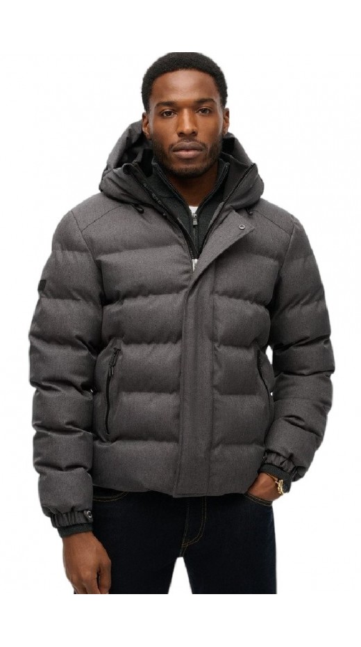 SUPERDRY D3 SDCD HOODED TWEED SPORTS PUFFER JKT ΜΠΟΥΦΑΝ ΑΝΔΡΙΚΟ GREY