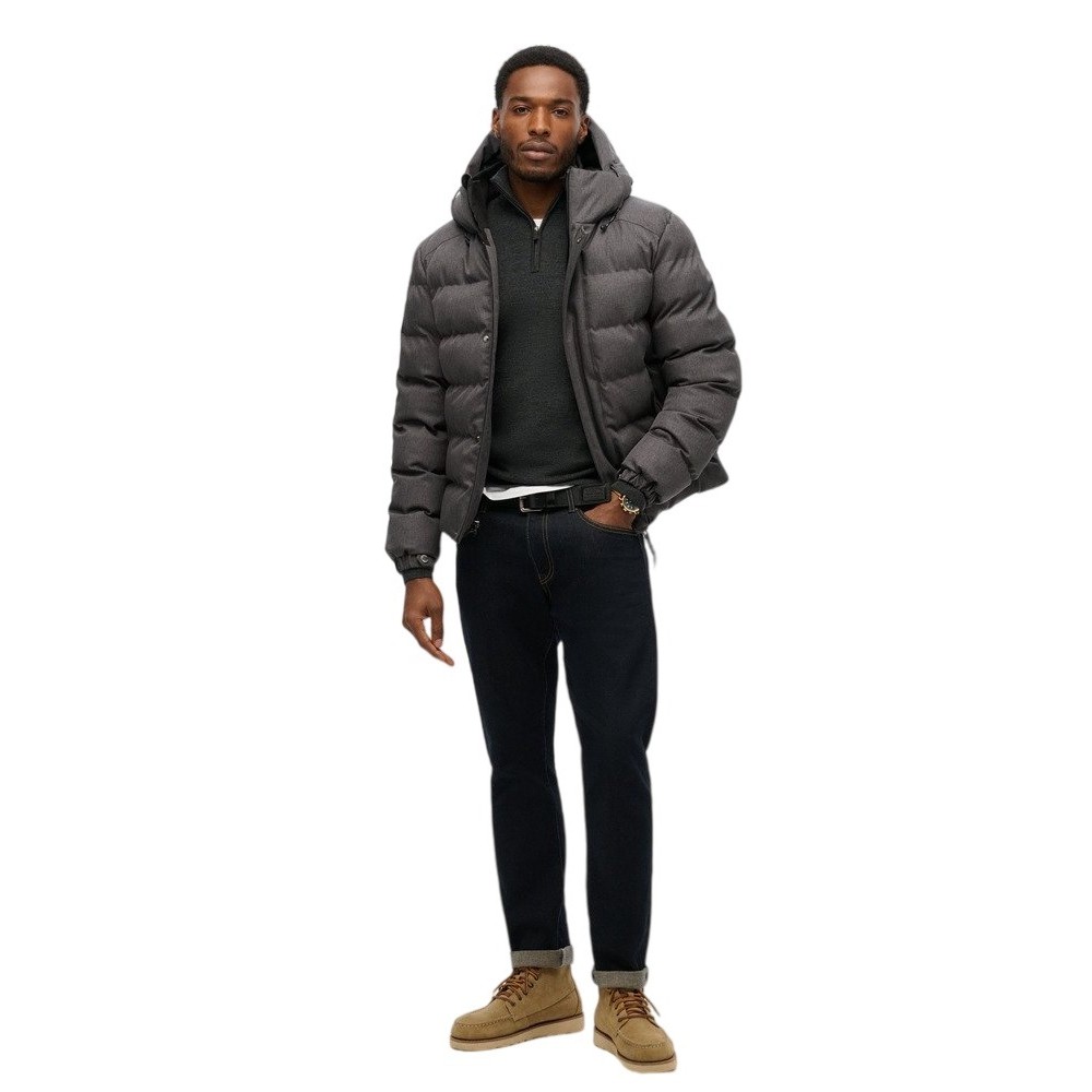 SUPERDRY D3 SDCD HOODED TWEED SPORTS PUFFER JKT ΜΠΟΥΦΑΝ ΑΝΔΡΙΚΟ GREY