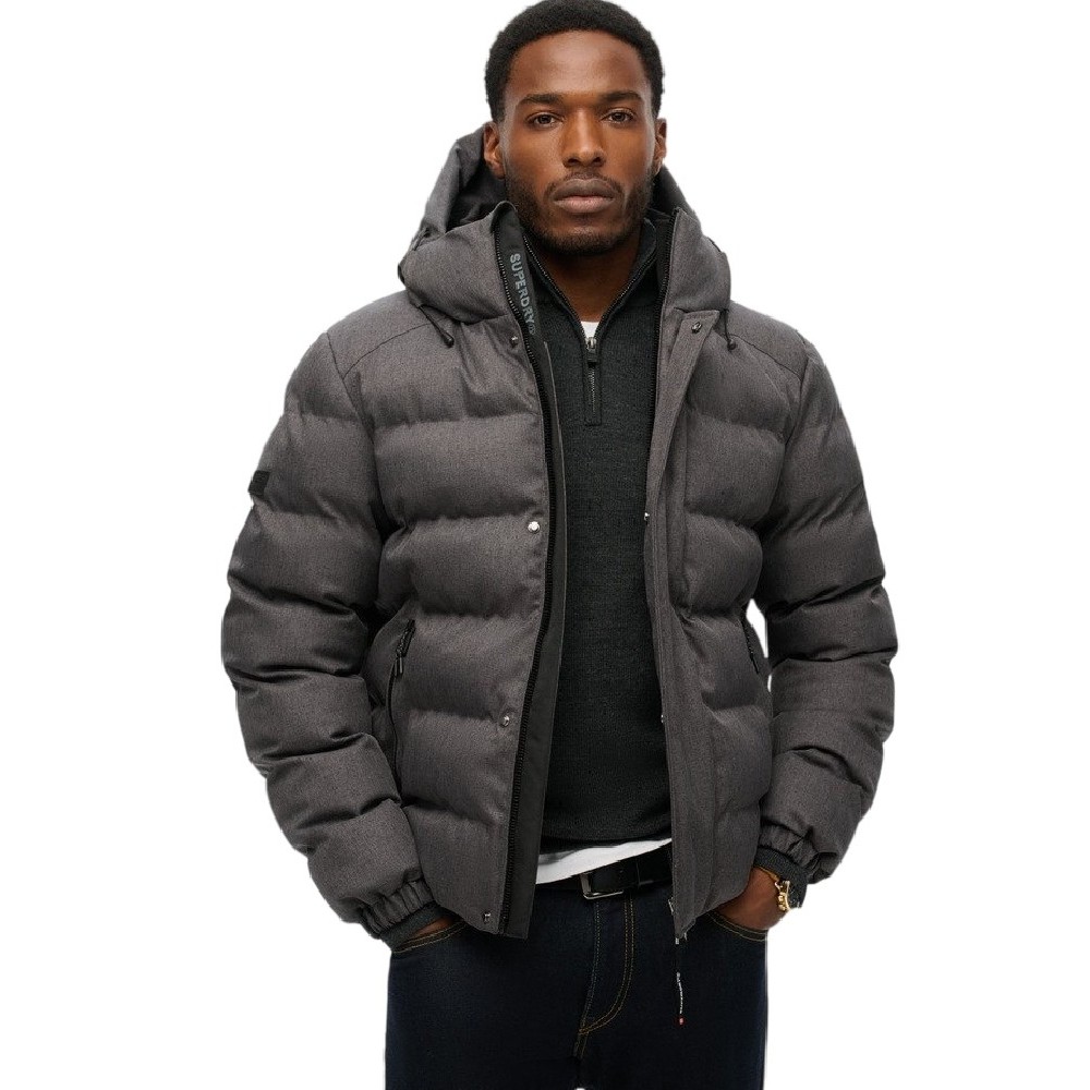 SUPERDRY D3 SDCD HOODED TWEED SPORTS PUFFER JKT ΜΠΟΥΦΑΝ ΑΝΔΡΙΚΟ GREY