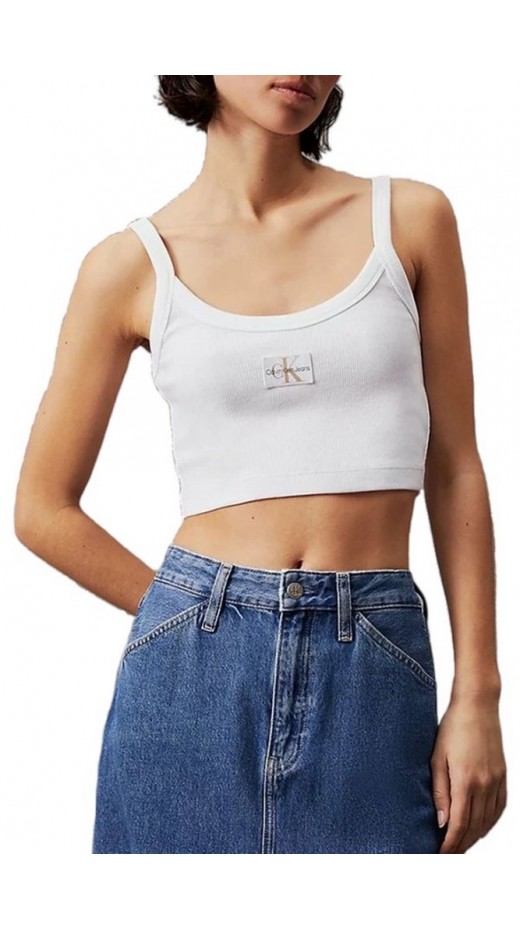 CALVIN KLEIN JEANS WOVEN LABEL RIB BRALETTE ΤΟΠ ΓΥΝΑΙΚΕΙΟ BRIGHT WHITE