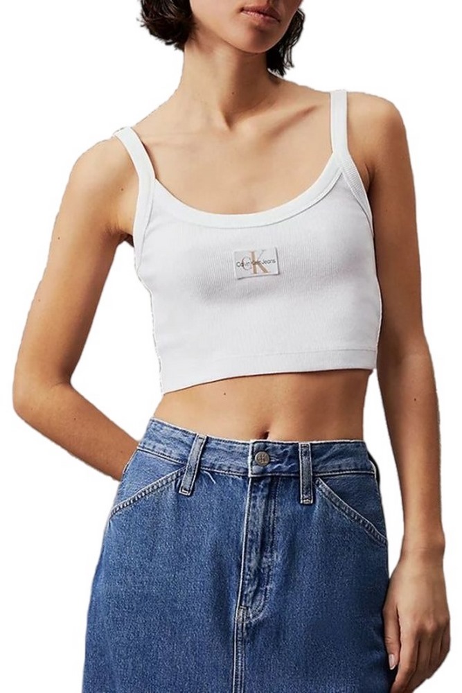 CALVIN KLEIN JEANS WOVEN LABEL RIB BRALETTE ΤΟΠ ΓΥΝΑΙΚΕΙΟ BRIGHT WHITE