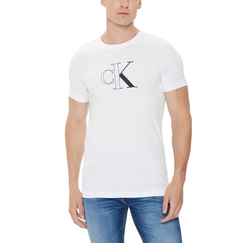 CALVIN KLEIN JEANS OUTLINE MONOLOGO T-SHIRT ΜΠΛΟΥΖΑ ΑΝΔΡΙΚΗ BRIGHT WHITE