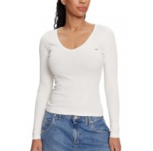 TOMMY JEANS SLIM ESSENTIAL RIB V LS ΜΠΛΟΥΖΑ ΓΥΝΑΙΚΕΙΑ WHITE