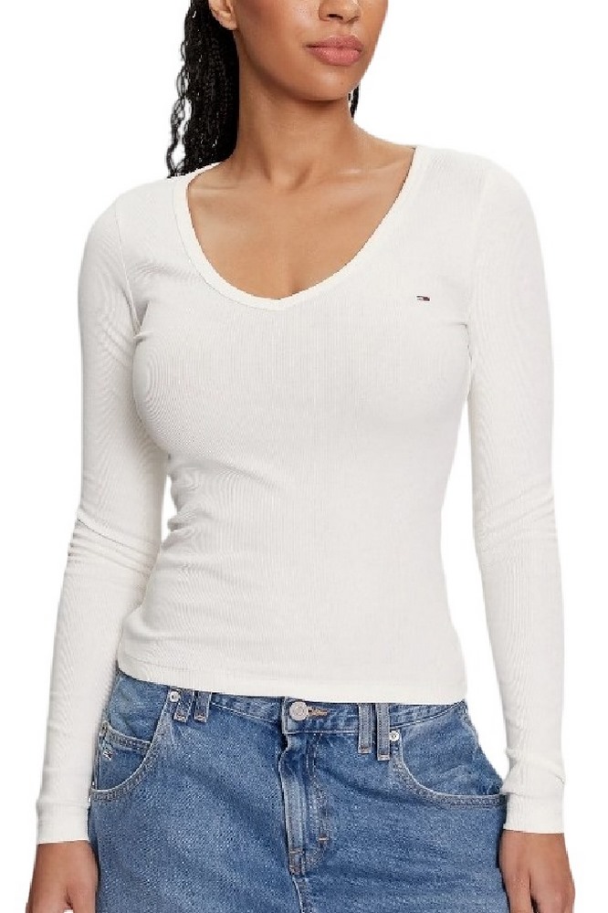 TOMMY JEANS SLIM ESSENTIAL RIB V LS ΜΠΛΟΥΖΑ ΓΥΝΑΙΚΕΙΑ WHITE