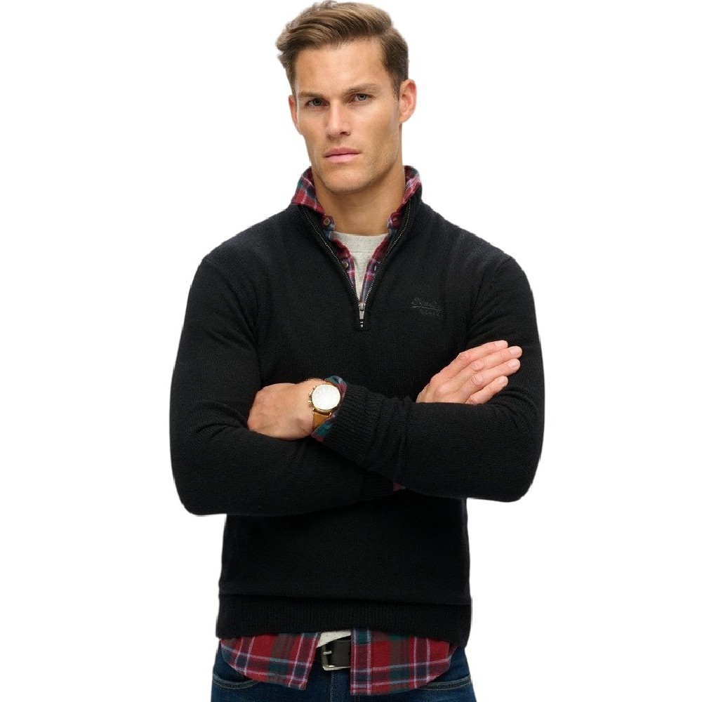 SUPERDRY D2 OVIN ESSENTIAL EMB KNIT HALF ZIP ΜΠΛΟΥΖΑ ΠΛΕΚΤΗ ΑΝΔΡΙΚΗ BLACK