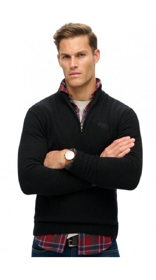 SUPERDRY D2 OVIN ESSENTIAL EMB KNIT HALF ZIP ΜΠΛΟΥΖΑ ΠΛΕΚΤΗ ΑΝΔΡΙΚΗ BLACK