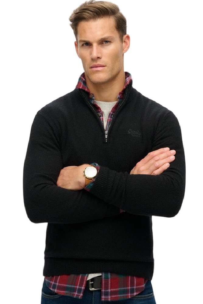 SUPERDRY D2 OVIN ESSENTIAL EMB KNIT HALF ZIP ΜΠΛΟΥΖΑ ΠΛΕΚΤΗ ΑΝΔΡΙΚΗ BLACK