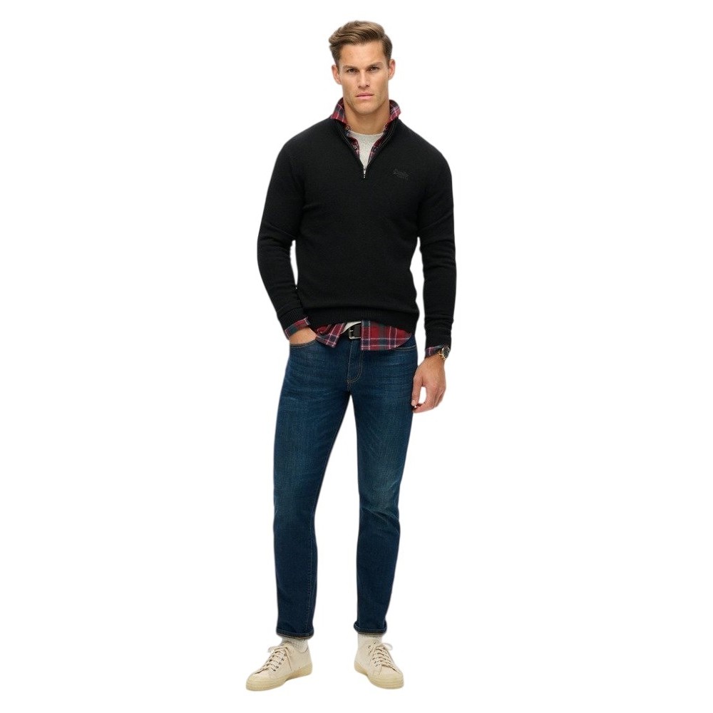 SUPERDRY D2 OVIN ESSENTIAL EMB KNIT HALF ZIP ΜΠΛΟΥΖΑ ΠΛΕΚΤΗ ΑΝΔΡΙΚΗ BLACK