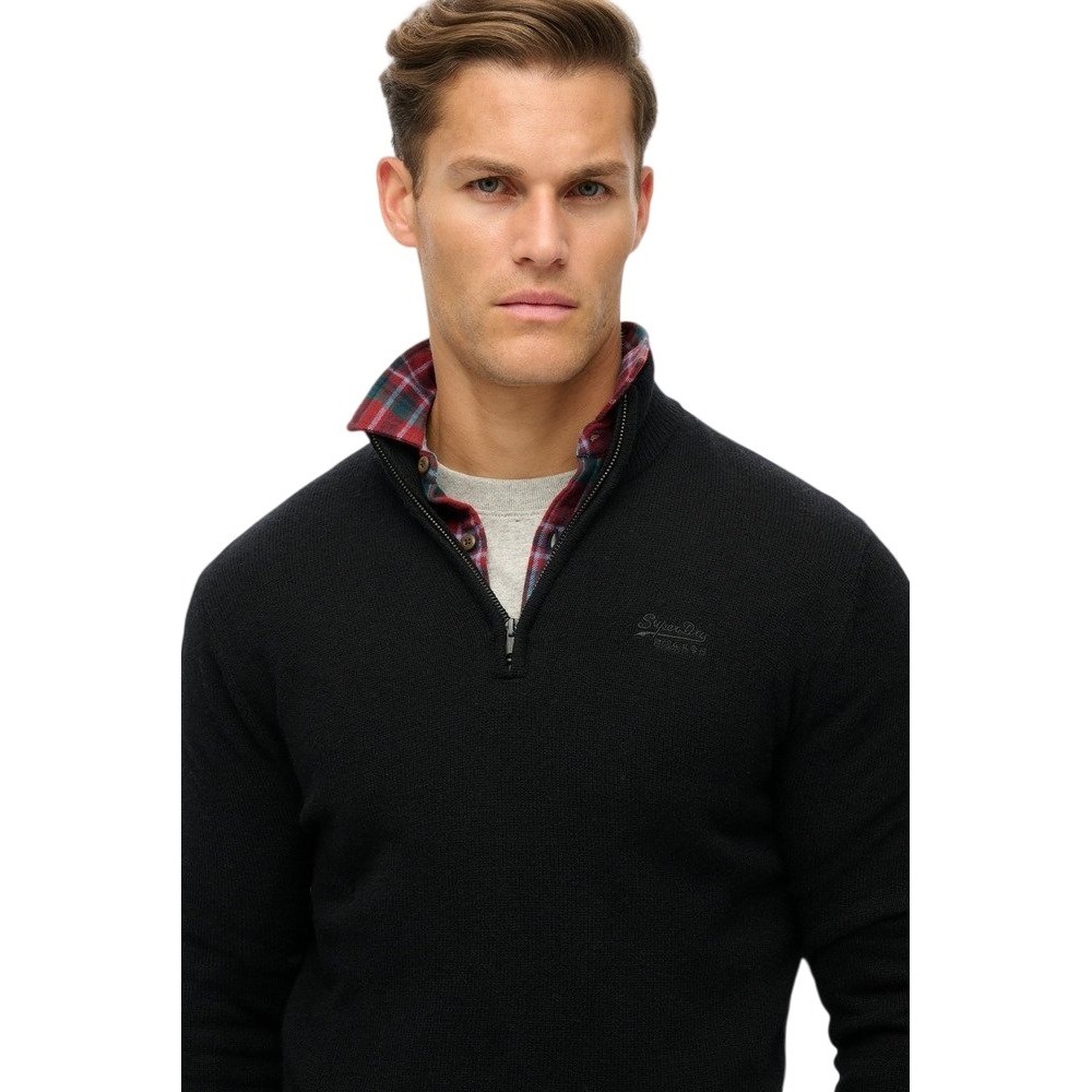 SUPERDRY D2 OVIN ESSENTIAL EMB KNIT HALF ZIP ΜΠΛΟΥΖΑ ΠΛΕΚΤΗ ΑΝΔΡΙΚΗ BLACK