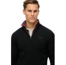 SUPERDRY D2 OVIN ESSENTIAL EMB KNIT HALF ZIP ΜΠΛΟΥΖΑ ΠΛΕΚΤΗ ΑΝΔΡΙΚΗ BLACK