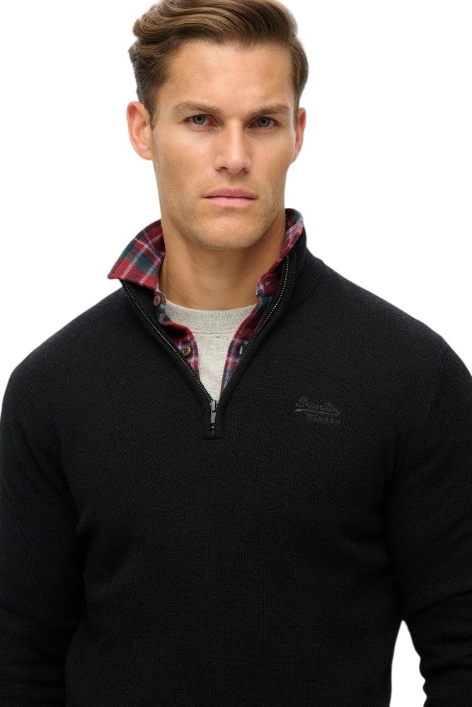 SUPERDRY D2 OVIN ESSENTIAL EMB KNIT HALF ZIP ΜΠΛΟΥΖΑ ΠΛΕΚΤΗ ΑΝΔΡΙΚΗ BLACK