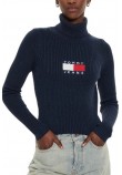 TOMMY JEANS MELANGE TRTLNCK FLAG SWEATER ΜΠΛΟΥΖΑ ΠΛΕΚΤΗ ΓΥΝΑΙΚΕΙΑ NAVY