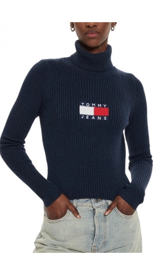 TOMMY JEANS MELANGE TRTLNCK FLAG SWEATER ΜΠΛΟΥΖΑ ΠΛΕΚΤΗ ΓΥΝΑΙΚΕΙΑ NAVY