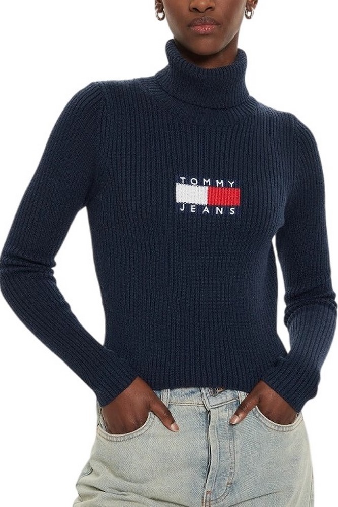 TOMMY HILFIGER MELANGE TRTLNCK FLAG SWEATER ΜΠΛΟΥΖΑ ΠΛΕΚΤΗ ΓΥΝΑΙΚΕΙΑ NAVY