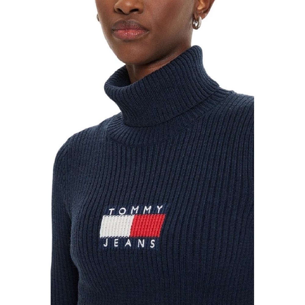 TOMMY HILFIGER MELANGE TRTLNCK FLAG SWEATER ΜΠΛΟΥΖΑ ΠΛΕΚΤΗ ΓΥΝΑΙΚΕΙΑ NAVY