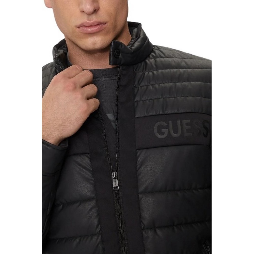 GUESS LOGO STRETCH PADDED PU JACKET ΜΠΟΥΦΑΝ ΑΝΔΡΙΚΟ BLACK