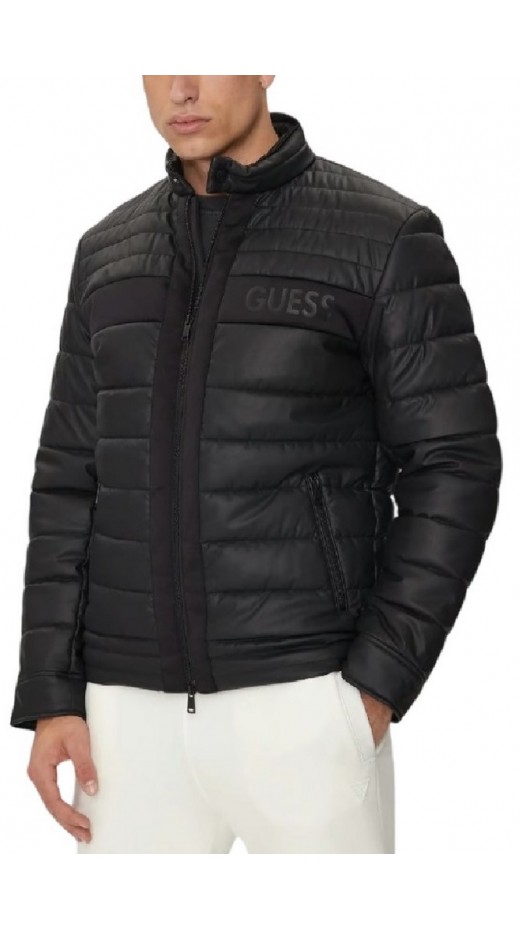 GUESS LOGO STRETCH PADDED PU JACKET ΜΠΟΥΦΑΝ ΑΝΔΡΙΚΟ BLACK