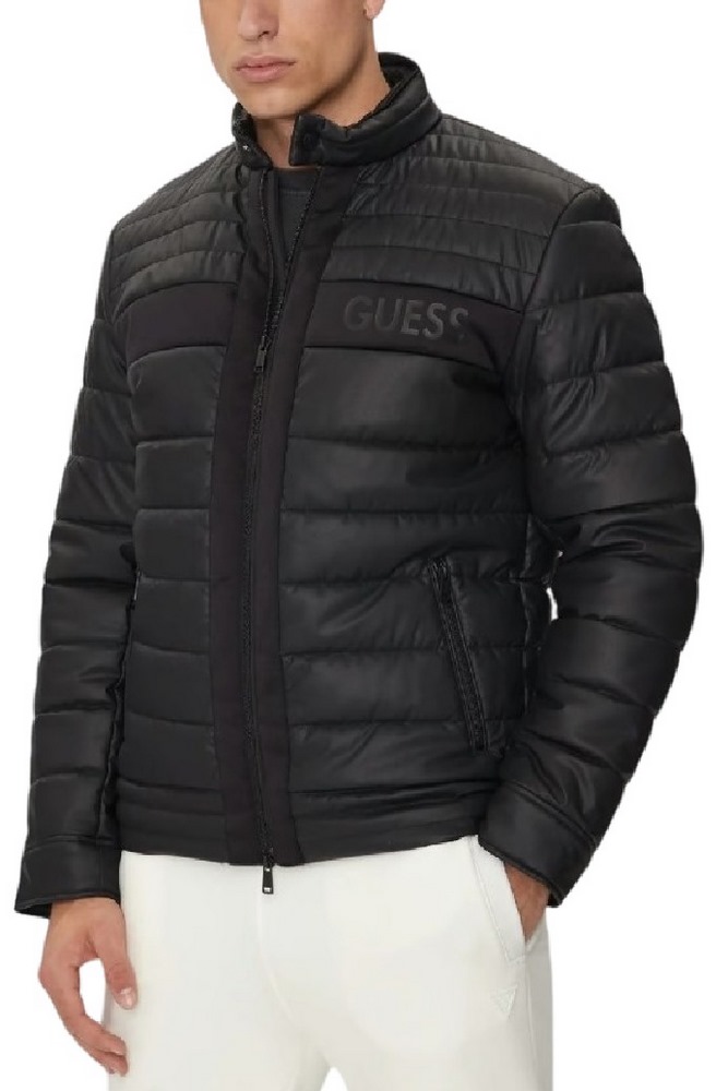 GUESS LOGO STRETCH PADDED PU JACKET ΜΠΟΥΦΑΝ ΑΝΔΡΙΚΟ BLACK