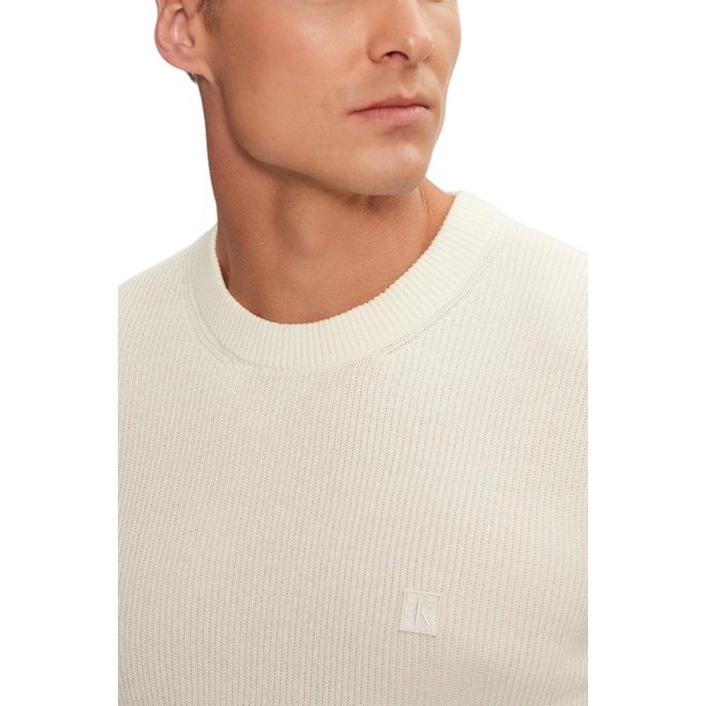 CALVIN KLEIN JEANS EMBRO BADGE SWEATER ΜΠΛΟΥΖΑ ΠΛΕΚΤΗ ΑΝΔΡΙΚΗ IVORY