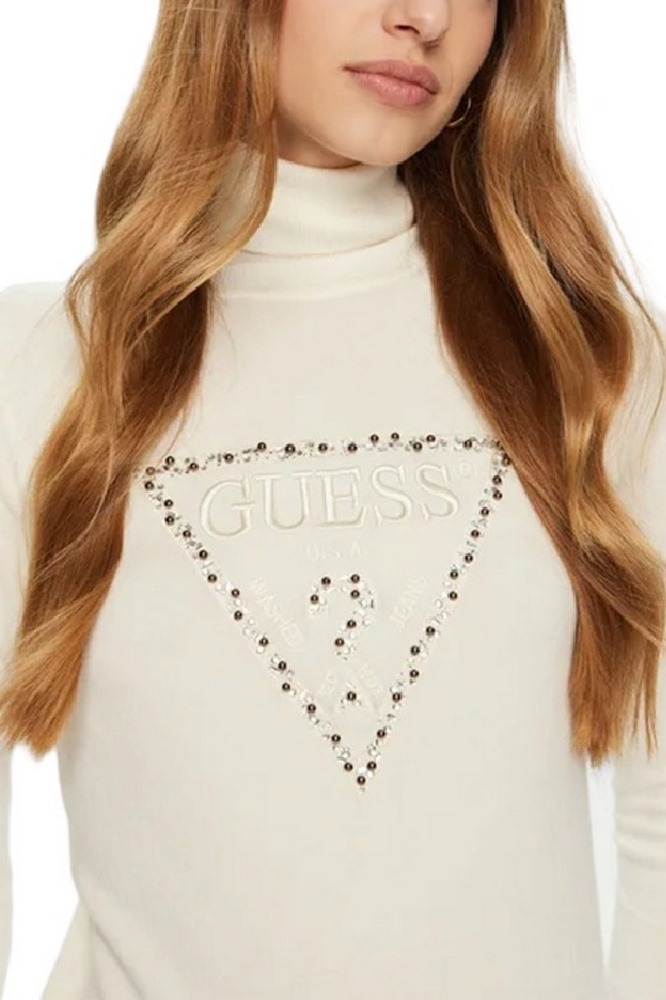 GUESS PIPER TRIANGLE LOGO ΜΠΛΟΥΖΑ ΠΛΕΚΤΗ ΓΥΝΑΙΚΕΙΑ OFF WHITE